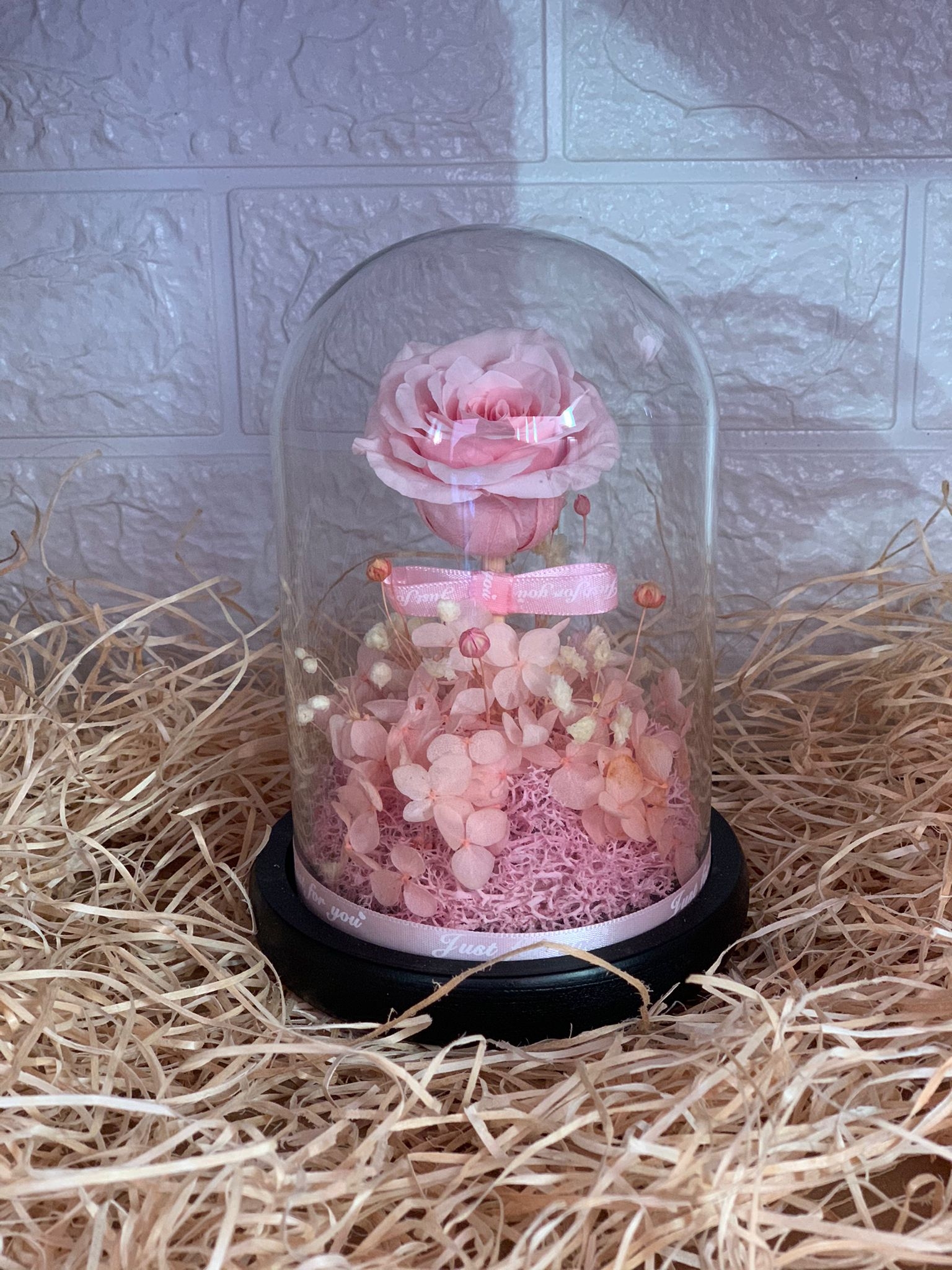 Trandafir roz criogenat in cupola cu decoratiuni Aden
