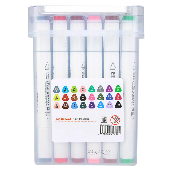 Set 18 markere pentru colorat cu 2 capete, Art Marker, Varf dublu, Cutie de transport