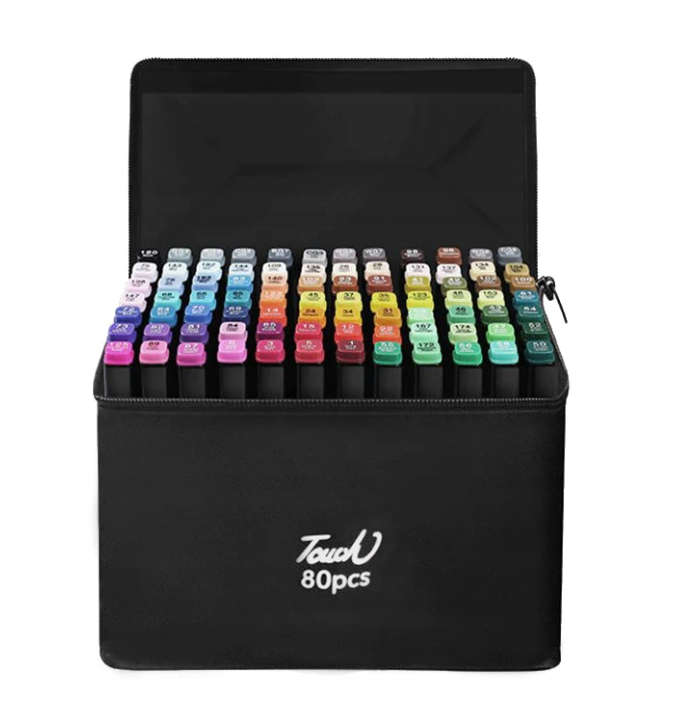 Set 80 Markere, 2 Capete “Subtire Si Gros”, Cu Geanta De Depozitare, Carioci Multicolore