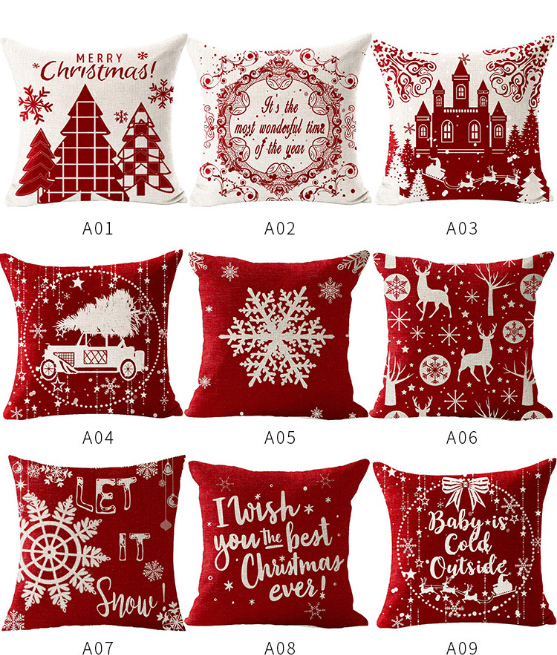 Set 2 Perne decorative Craciun, fulgi de nea, 45x45 cm Rosu cu Alb