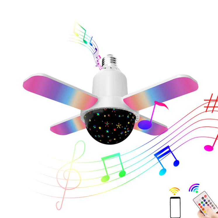 Mini lampa muzicala LED Bec cu 4 brate si telecomanda E27 