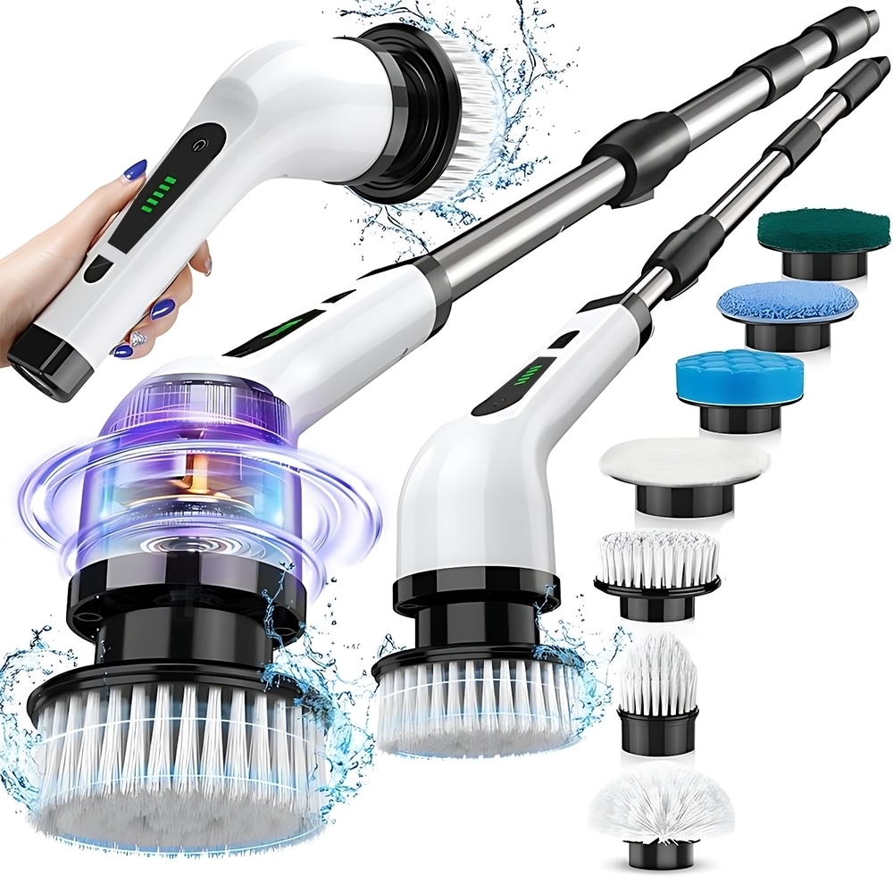 Perie Electrica Rotativa | 9 Capete Interschimbabile | 2 Viteze | Wireless IPX7 | Maner Extensibil