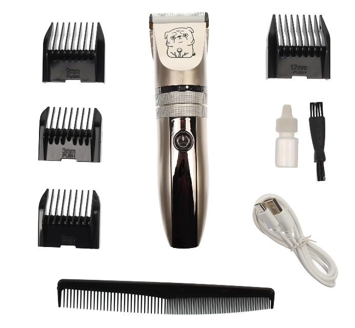 Masina de tuns silentioasa pentru pisici, caini, Boxin, 4 capete, cablu USB de reincarcare, perie curatare, argintiu