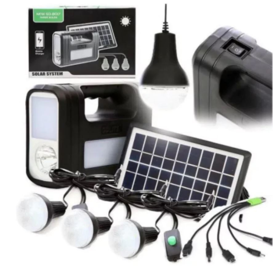 Kit Solar GD-8017, lanterna, acumulator, si 3 becuri incluse