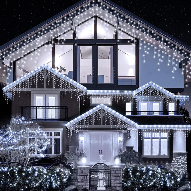 Instalatie Craciun 12 metri turturi, franjuri inegali cu 300 LED, 