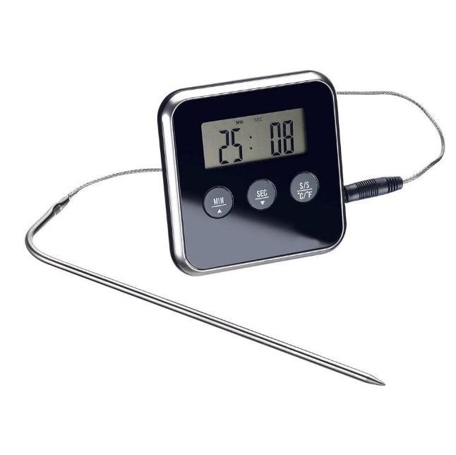 Termometru alimentar, digital, cu sonda, pentru carne, magnetic, sonda din otel, negru
