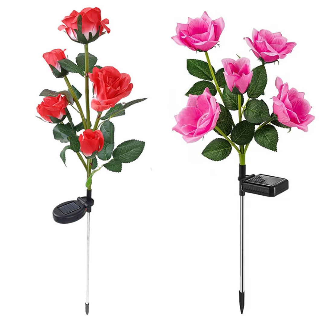 Set 2 Lampi Solare Trandafiri 70cm | Roz si Rosu | RGB Multicolor | 3 LED-uri | IP44 | Gradina