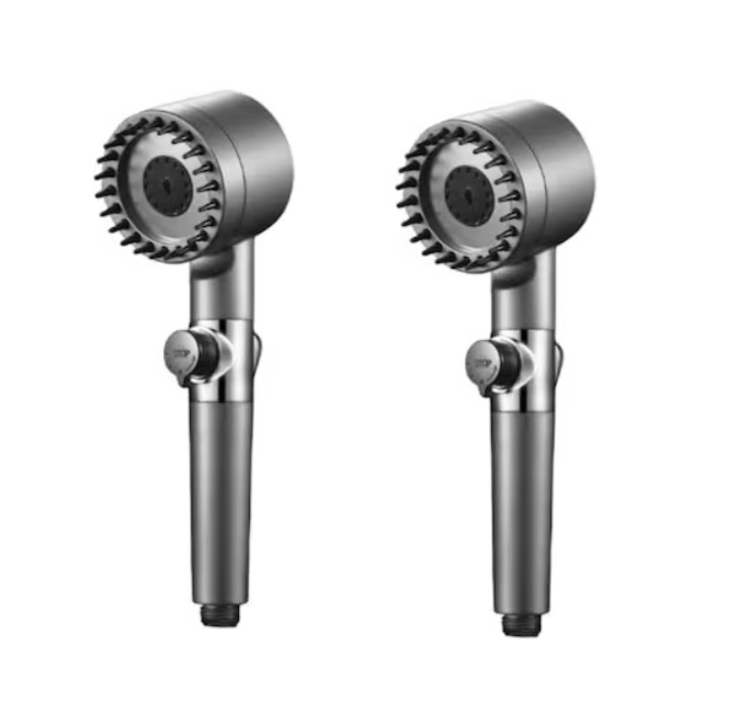 1 + 1 PROMO - Cap de dus cu filtru incorporat, presiune reglabila, 4 moduri de utilizare, pini din silicon pentru masaj de relaxare