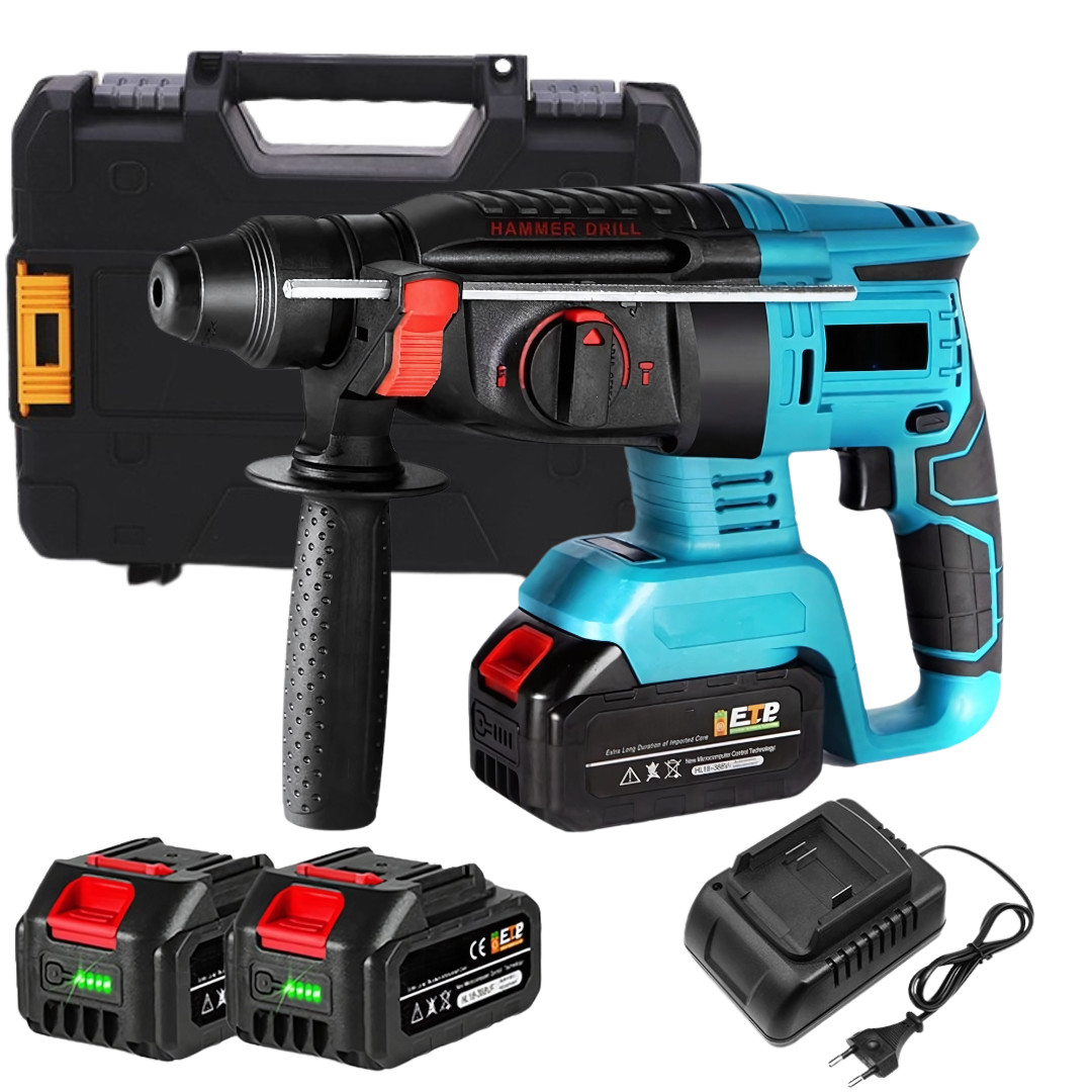 Ciocan Rotopercutor 1850W cu 2 acumulatori 48V– Portabil, putere mare, kit complet profesional