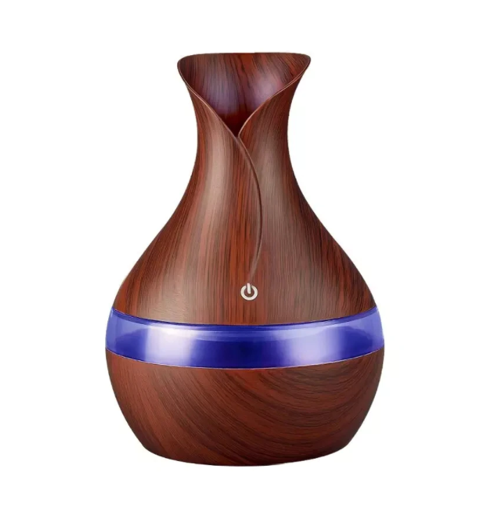 Difuzor aromaterapie cu ultrasunete si umidificator, LED RGB, tip vaza 066, 300 ml, Maro, teleMAG