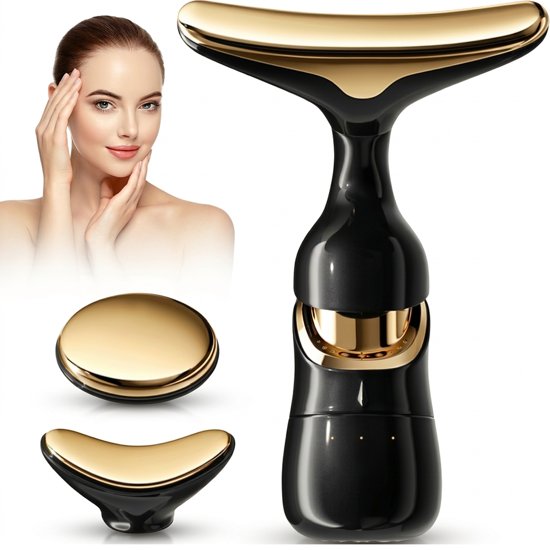 Aparat Lifting Facial 3 In 1 | Microcurent & Vibratii | 3 Capete Inter-schimbabile | Reincarcabil | Anti-Imbatranire