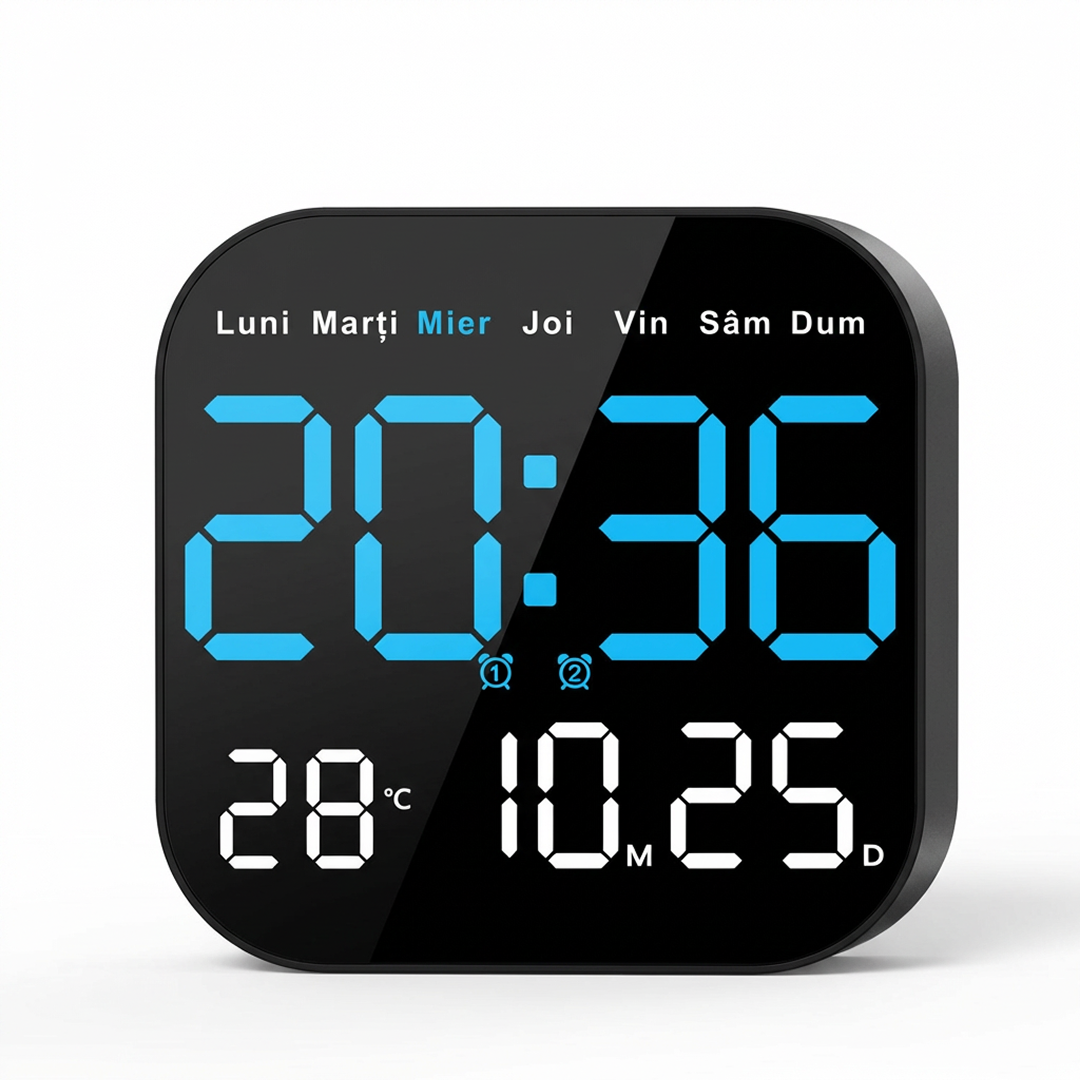 Ceas Digital LED Cu Data | Display Mare | Alarma | Calendar | Temperatura | Multifunctional