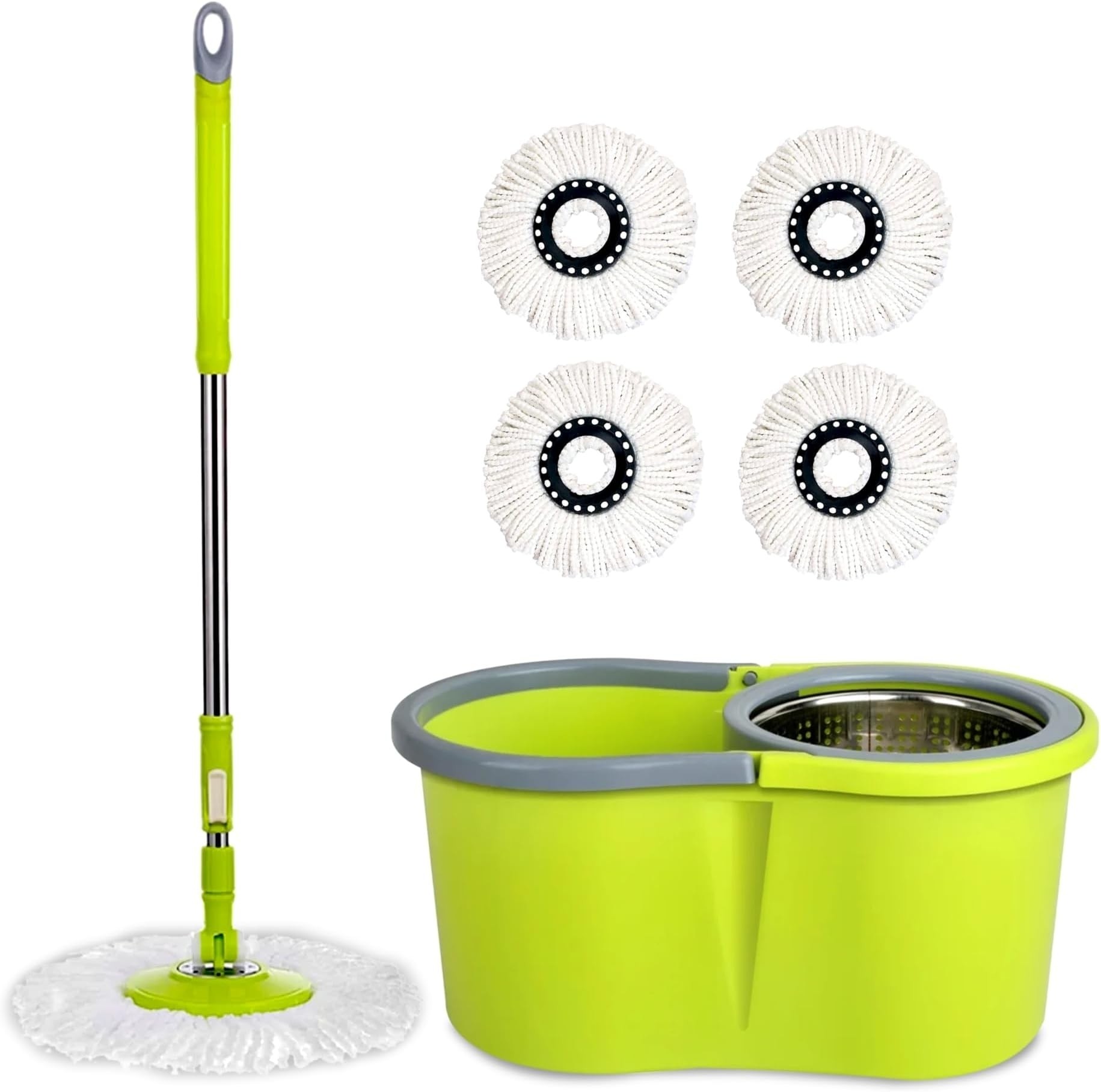 Mop Rotativ 360 Cu Galeata 8L Si 4 Rezerve Microfibra | Stoarcere Inox | Coada Telescopica 1.46 m | 