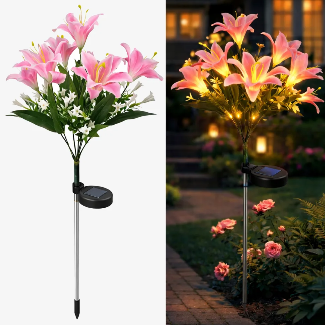 Set 2 Lampi Solare Crini 75cm | 7 Flori LED Lumina Calda | IP65 | 8-10h | Sigur Copii Animale