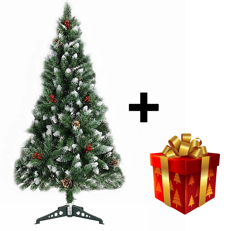 Brad Artificial De Craciun 150cm | Cu Zapada Artificiala, Conuri Naturale Si Merisoare | Cadou Surpriza Inclus