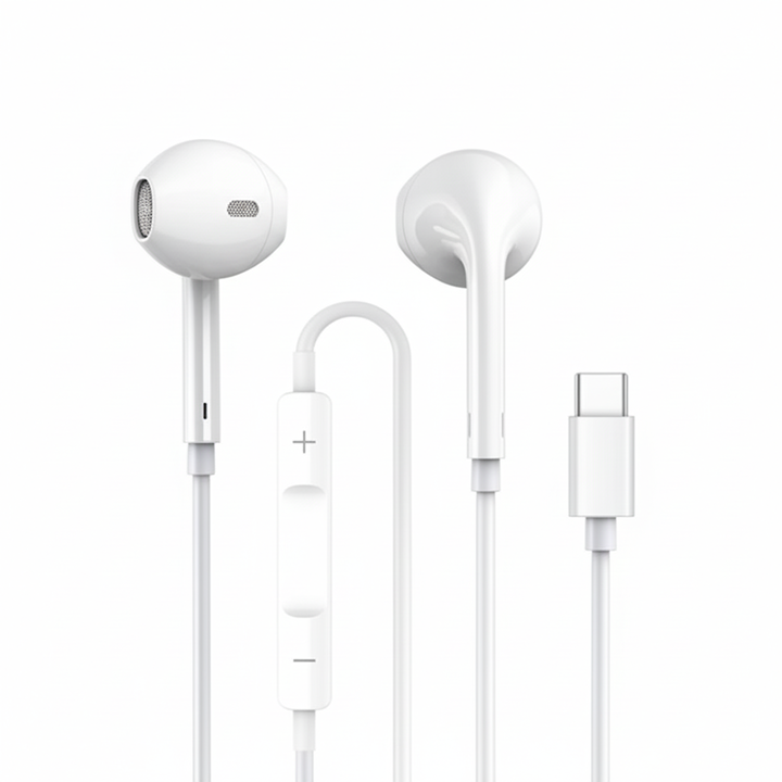 1+1 PROMO Casti In-Ear Cu Fir | USB Type-IPHONE | Microfon | Control Volum | Sunet Stereo | Alb