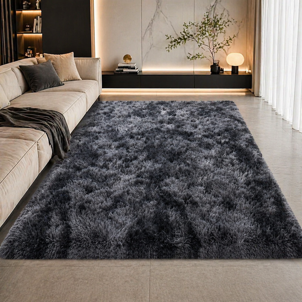 Covor fluffy gri 150x200 cm – Ultra moale, efect premium, confort modern pentru orice spatiu