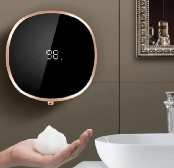 Dispenser Automat pentru Sapun si Dezinfectant cu Senzor Inteligent, Display Digital, 280ml, 3 Niveluri Dozare, Prindere de Perete Fara Gauri, Baterie Reincarcabila