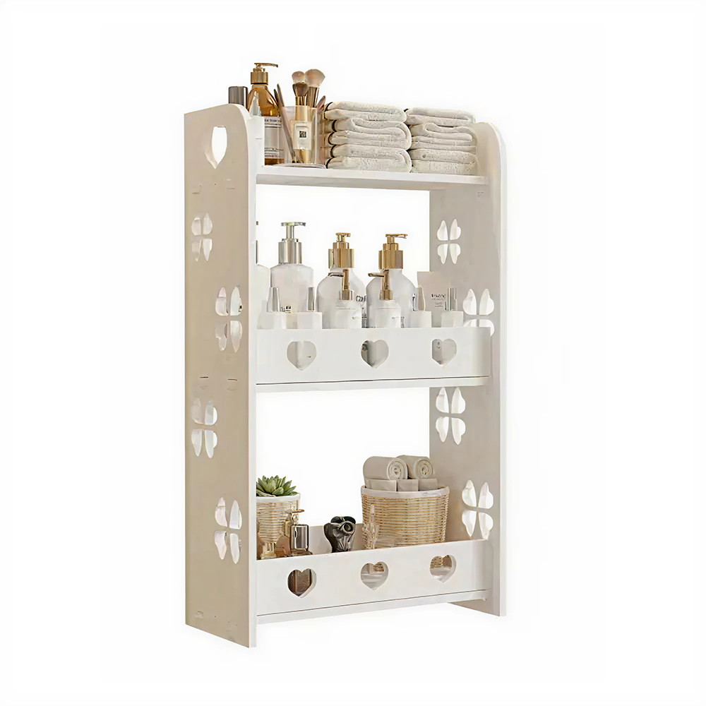 Organizator Cosmetice si Accesorii | 3 Niveluri | Design Decorativ Inimi si Trifoi | Montaj Perete | 62x15x34cm | Alb