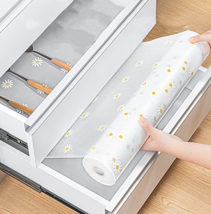 Folie antialunecare sertar, EVA Protective Mat, material impermeabil, 45 x 300 CM, model floral