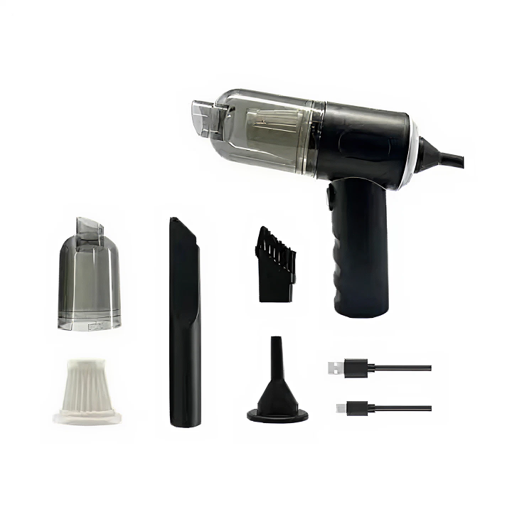 Aspirator Auto Portabil Fara Fir 3 in 1 | 120W 12000Pa | Baterie 4000mAh 30 Min | Functie Aspirare si Suflare | 4 Duze Incluse | Negru