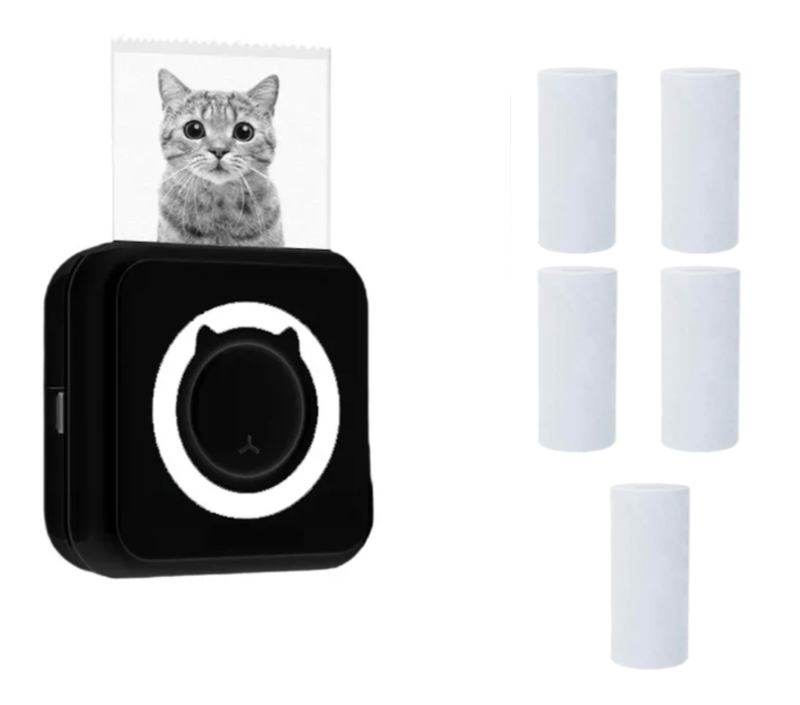  Pachet Mini imprimanta termica cu 5 role hartie, Bluetooth, compatibila iOS/Android, imprimare APP, 1200 mAh 