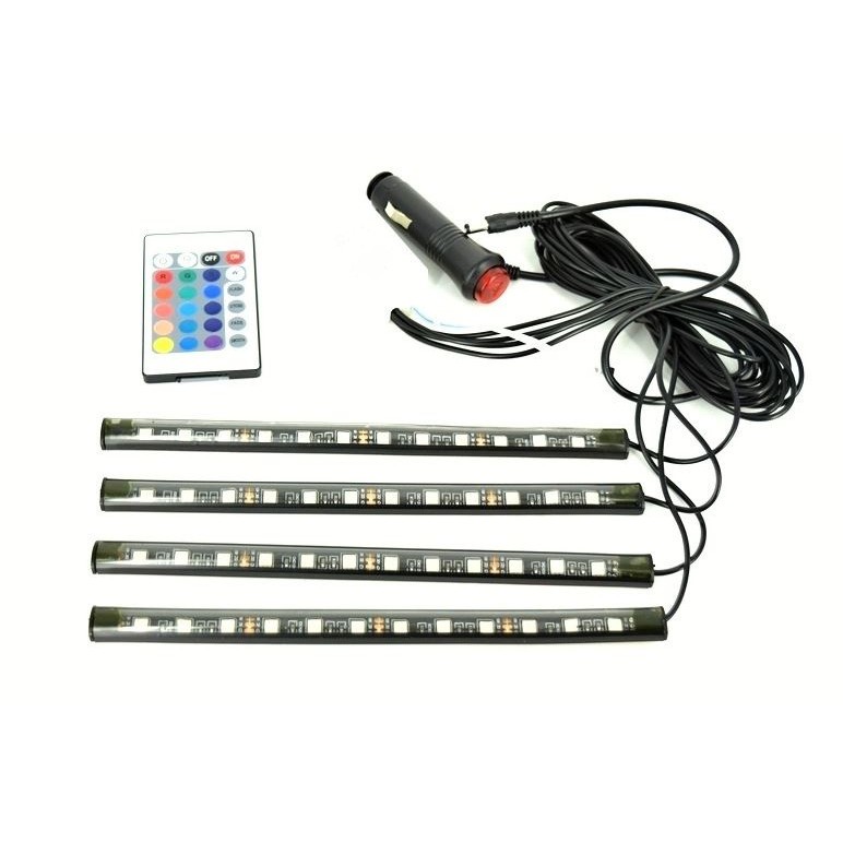 Pachet Promo: Set 2 x Lumina Ambientala auto Kit interior decorativ, 4 benzi autoadezive, LED RGB cu telecomanda Wireless teleMAG