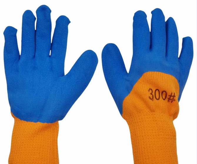 Manusi de lucru, tricot + latex, marime universala, portocaliu-albastru teleMAG