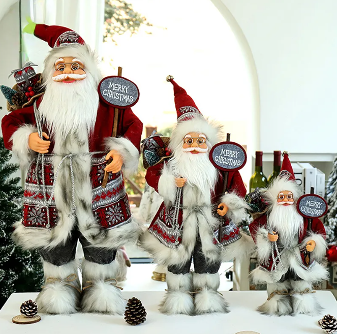 Decoratiune Craciun, Mos Craciun "Merry Christmas" , 60 CM , Rosu Si Gri