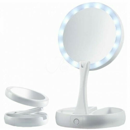 Oglinda pliabila cu 2 fete si iluminare circulara LED teleMAG