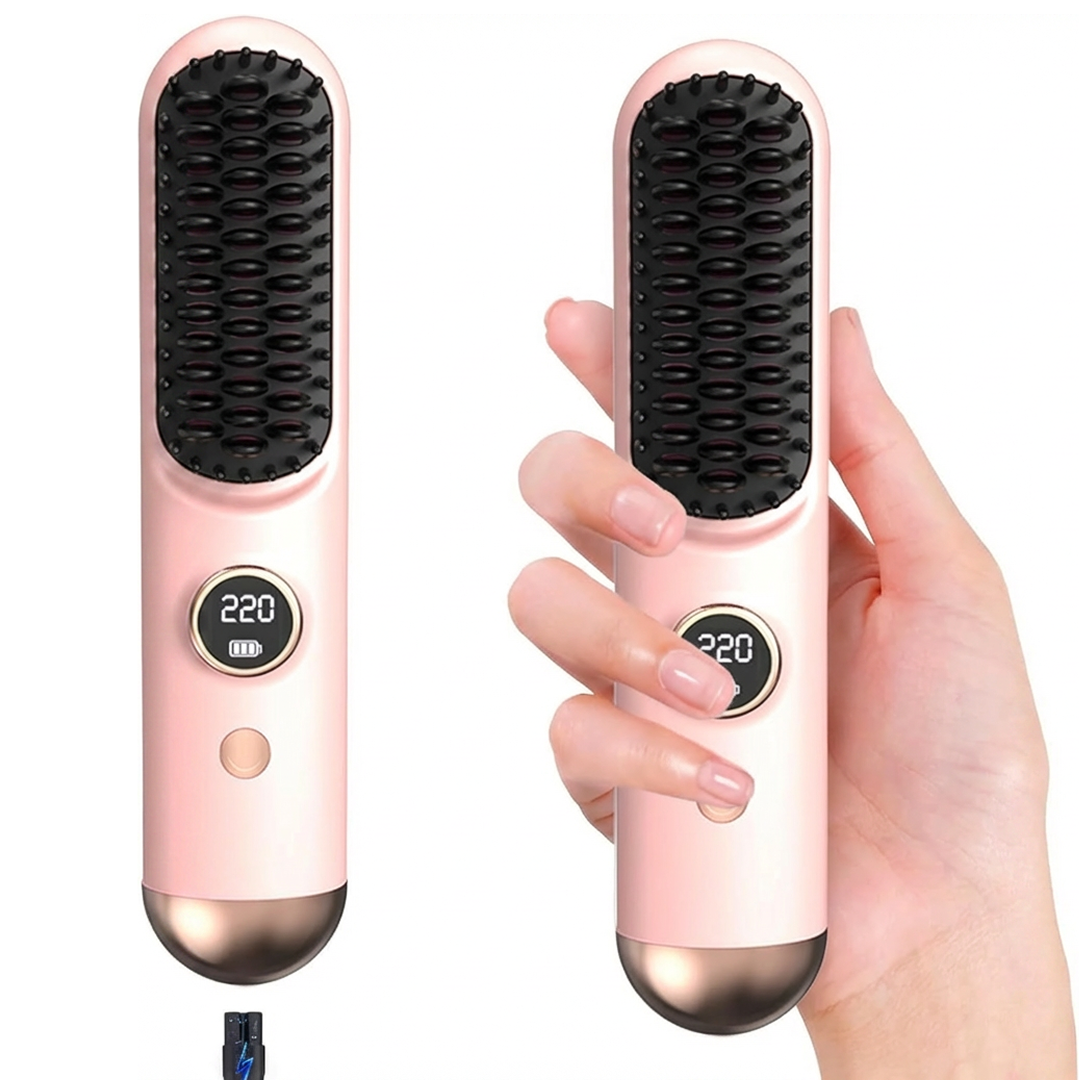Perie Electrica Fara Fir | Heat Brush LCD | 9 Trepte Temperatura | 6000mAh | Ioni Negativi | Incalzire Rapida | Auto Off
