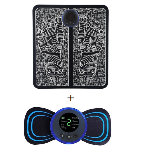 1 + 1 PROMO - Aparat masaj electrostimulare cu tehnologie EMS + Mini aparat de masaj 8in1, electric, portabil