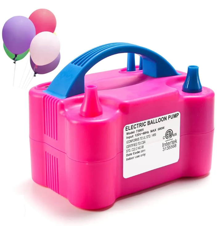 Pompa Profesionala pentru umflat baloane si obiecte gonflabile, Putere 600 W, Alimentare 220 V, Culoare Roz&Albastru