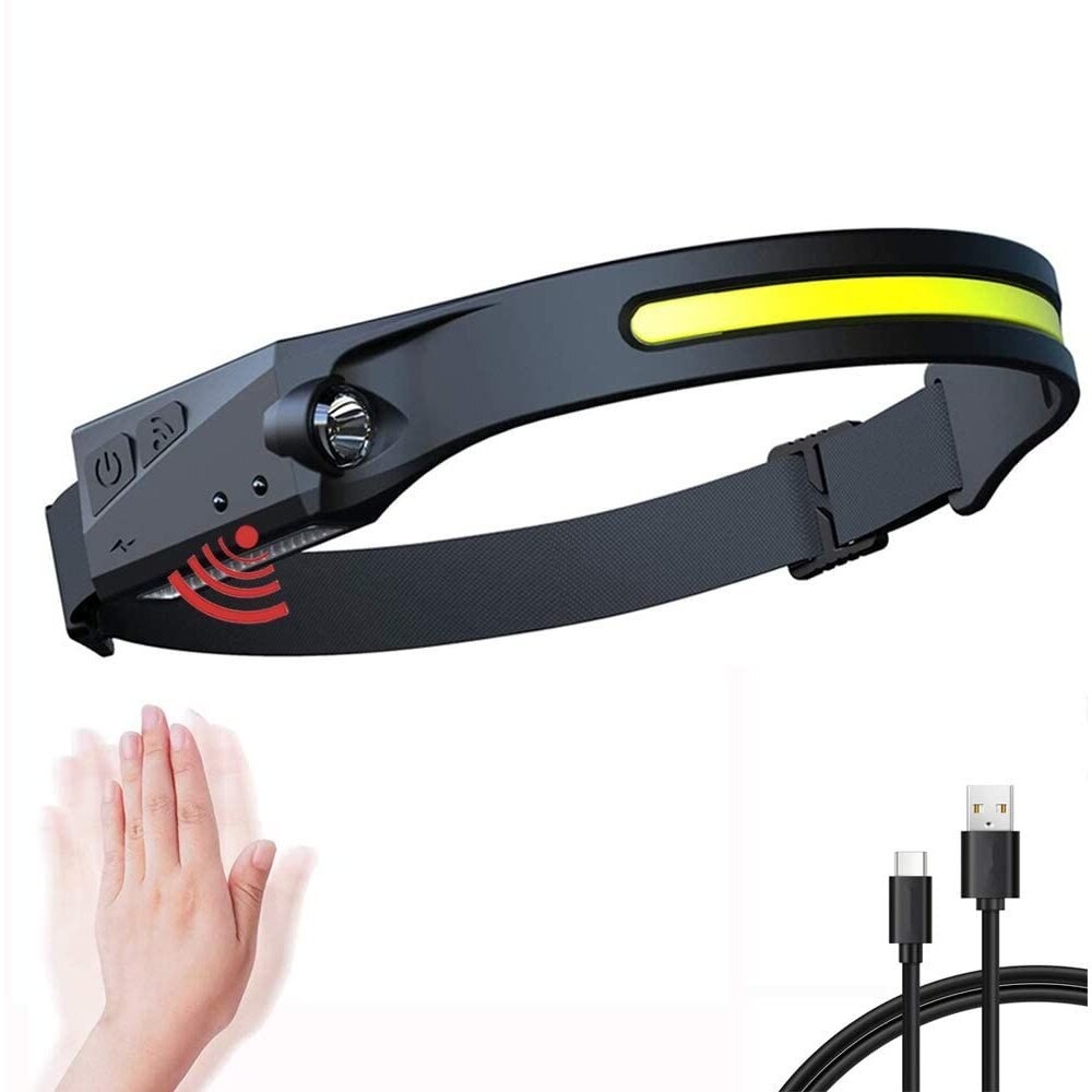 Lanterna de cap cu acumulator intern, frontala, cu SENZOR de miscare, pentru pescuit, camping, drumetii, waterproof, banda leduri, 45m, 350lm