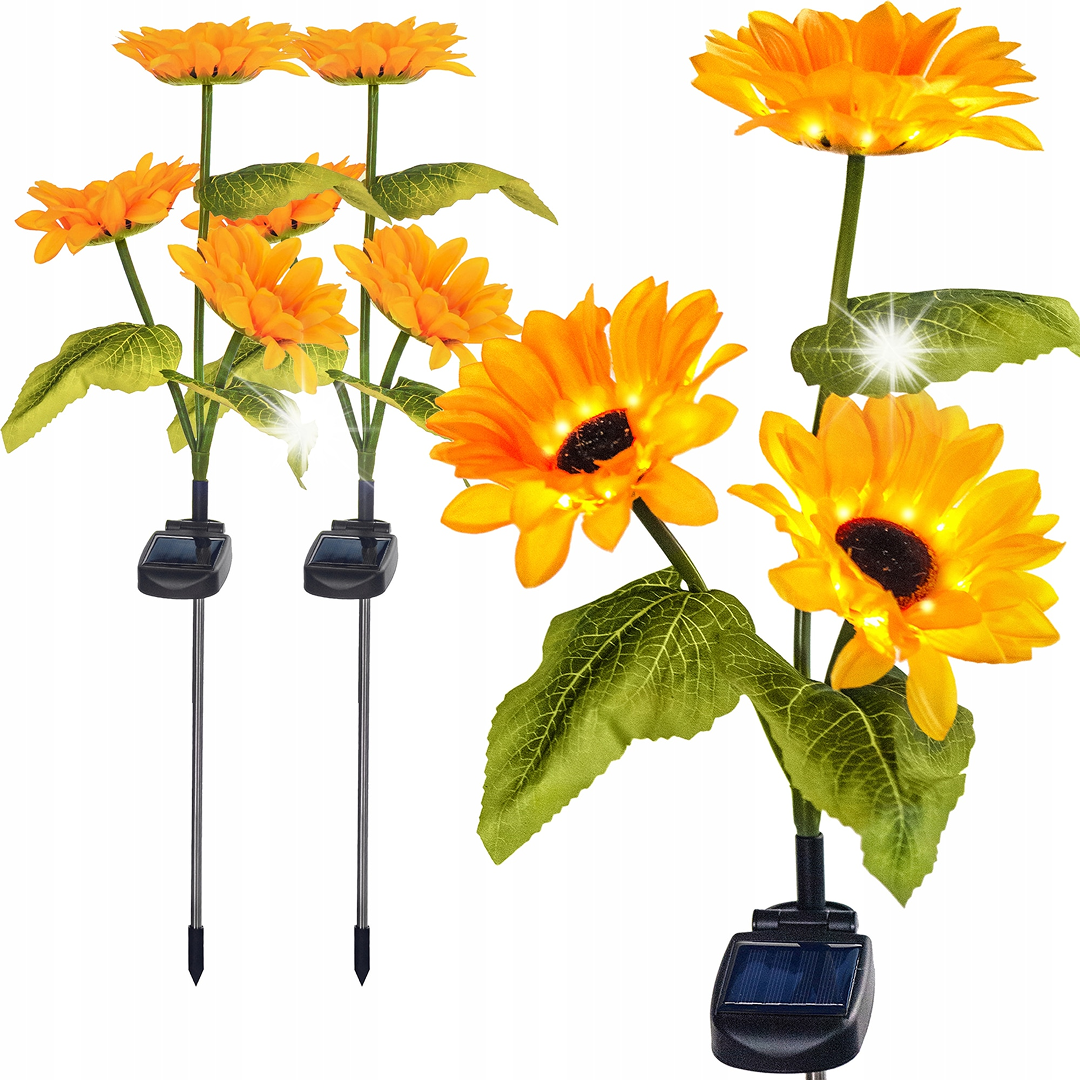 Set 2 Lampi Solare Floarea-Soarelui 74cm | 6 LED Lumina Calda | Rezistent Intemperii | Gradina Curtea