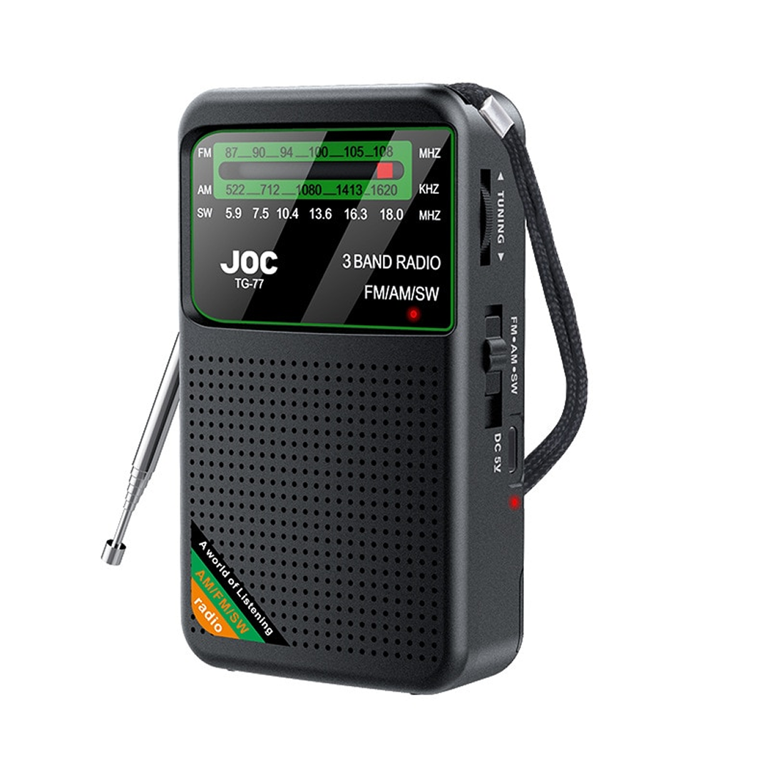 Radio Portabil | AM FM SW Stereo | USB-C Baterii 1000mAh Mufa Casti | Difuzor 3W | Negru