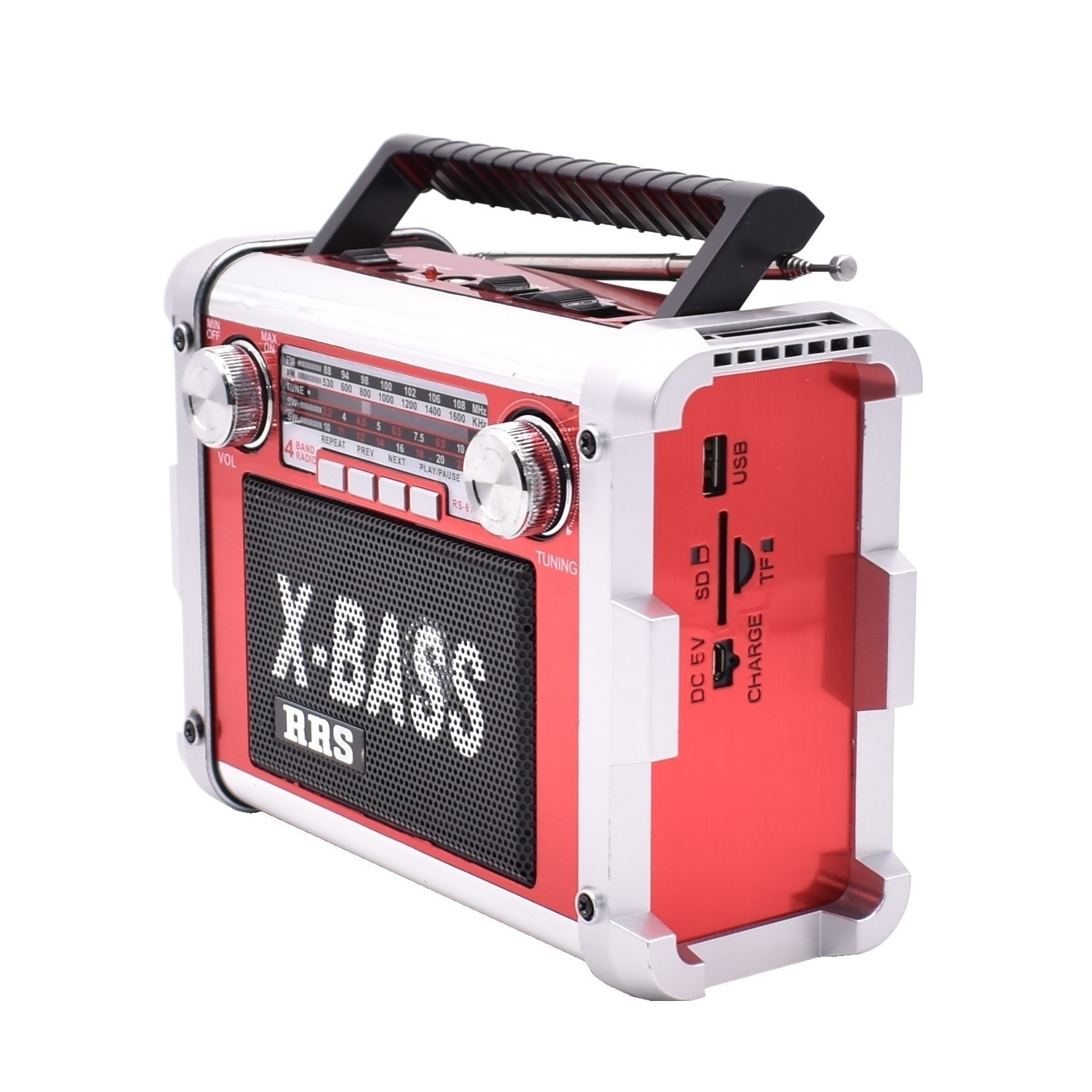 Radio Portabil | FM AM SW1 SW2 Bluetooth MP3 | USB TF SD AUX Lanterna | 5W | RS-615BT | Rosu