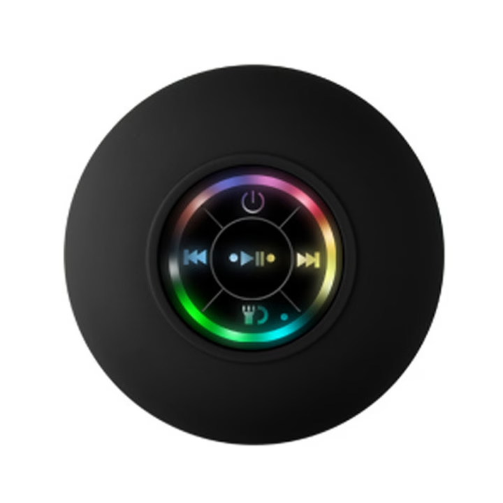 Boxa Bluetooth Portabila pentru Baie | LED Incorporat | Bluetooth 5.0 | Ventuza Puternica | USB Reincarcabila | Negru