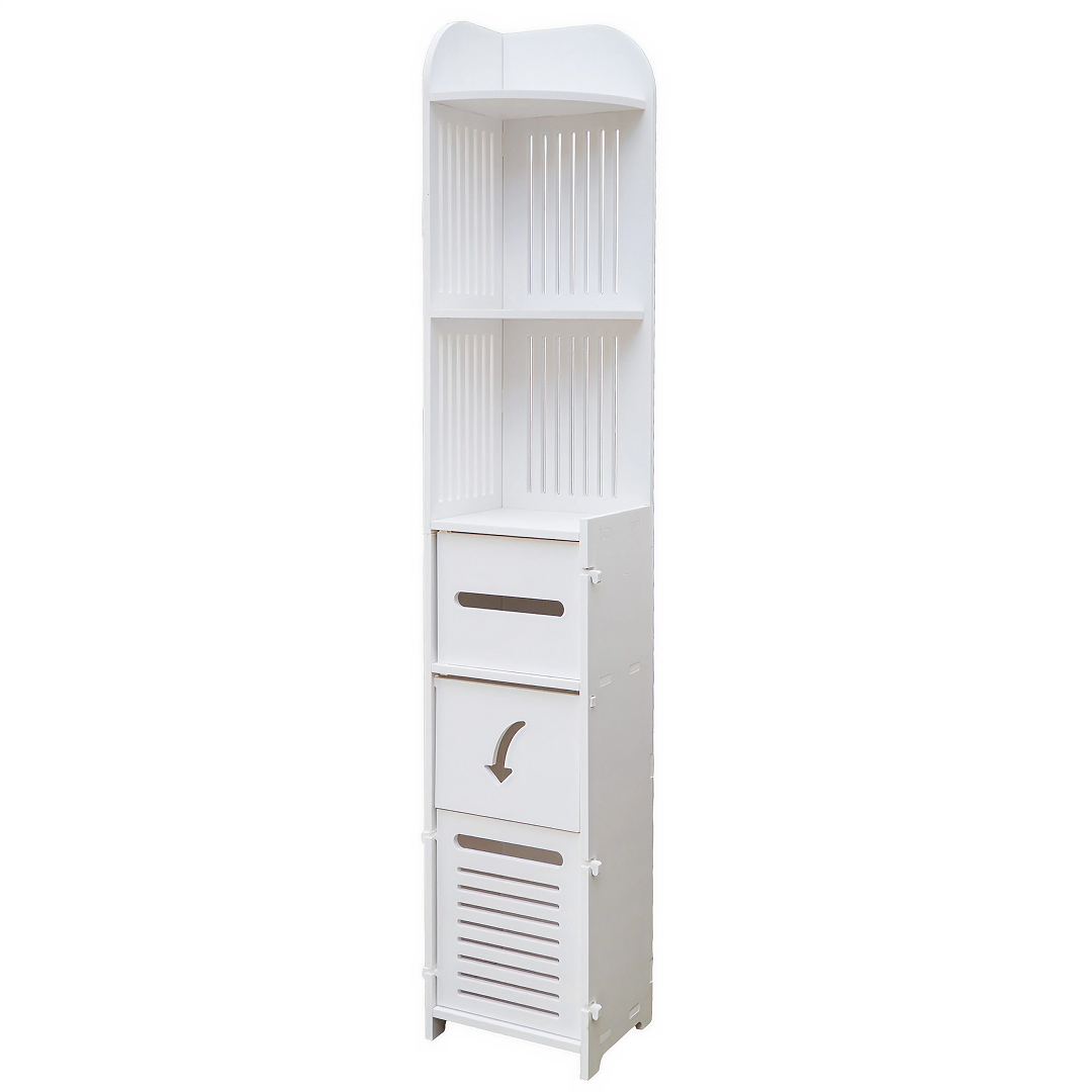 Dulap Vertical Baie | 3 Polite si 2 Sertare | Alb | 120x20x20cm | Depozitare Cosmetice si Accesorii | Ideal Spatii Mici