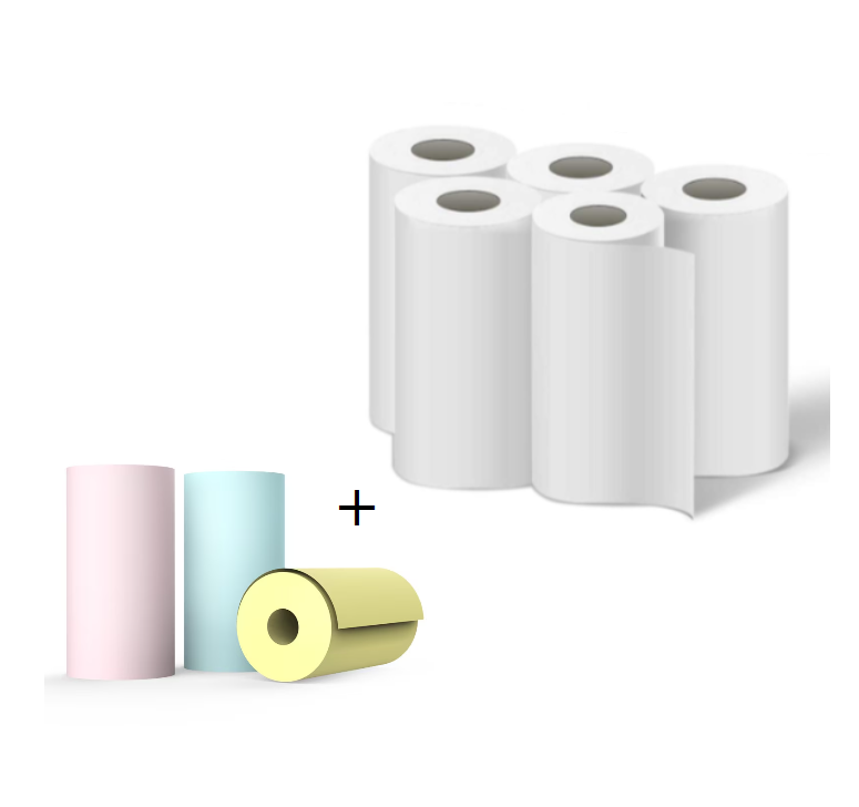 Set 5 role hartie termica pentru Mini Imprimanta + 3 role multicolor GRATUIT 