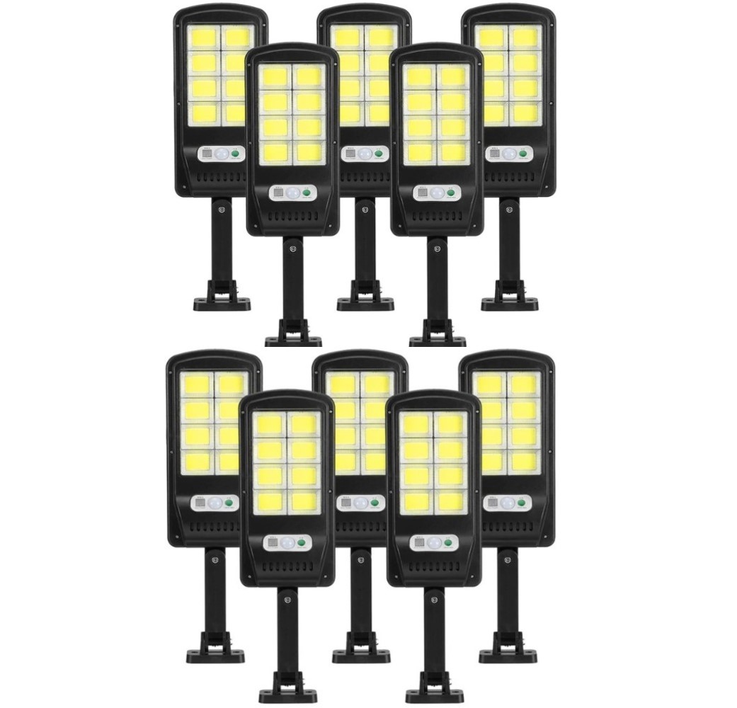 Set 10 Lampi solare stradale, cu senzor de miscare, putere 90 W, panou solar incorporat, cu functii multiple de setare a intensitatii luminoase si timpului de functionare teleMAG