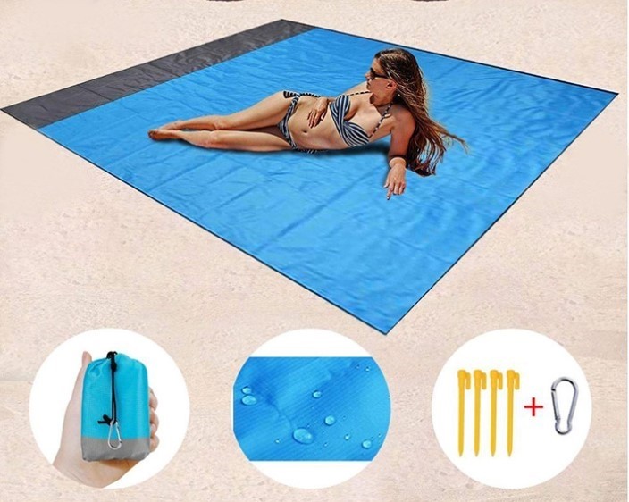 1 + 1 GRATIS - Covor plaja si picnic cu sac de transport, rogojina care indeparteaza nisipul, 200x150 cm, teleMAG
