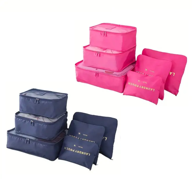 Set 6 Piese Organizator Bagaje Calatorie, Rezistente la Apa - Roz