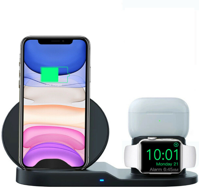 Statie de incarcare universala, 18w QI Fast Wireless charger 3in1, Type-C compatibil cu iPhone 11, Xs Max, XR, 8, 8Plus, LG, Samsung S10 S9 + Note 8, Apple iWatch Series 1,2,3,4,5 AirPods Pro, Negru