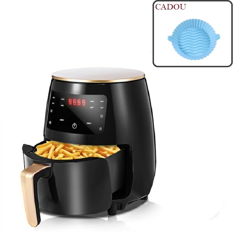 Friteuza cu aer cald, Air Fryer, 2400W, capacitate 6L, afisaj digital, LCD Touch control + Cadou Set 5 forme copt din silion pentru AirFryer
