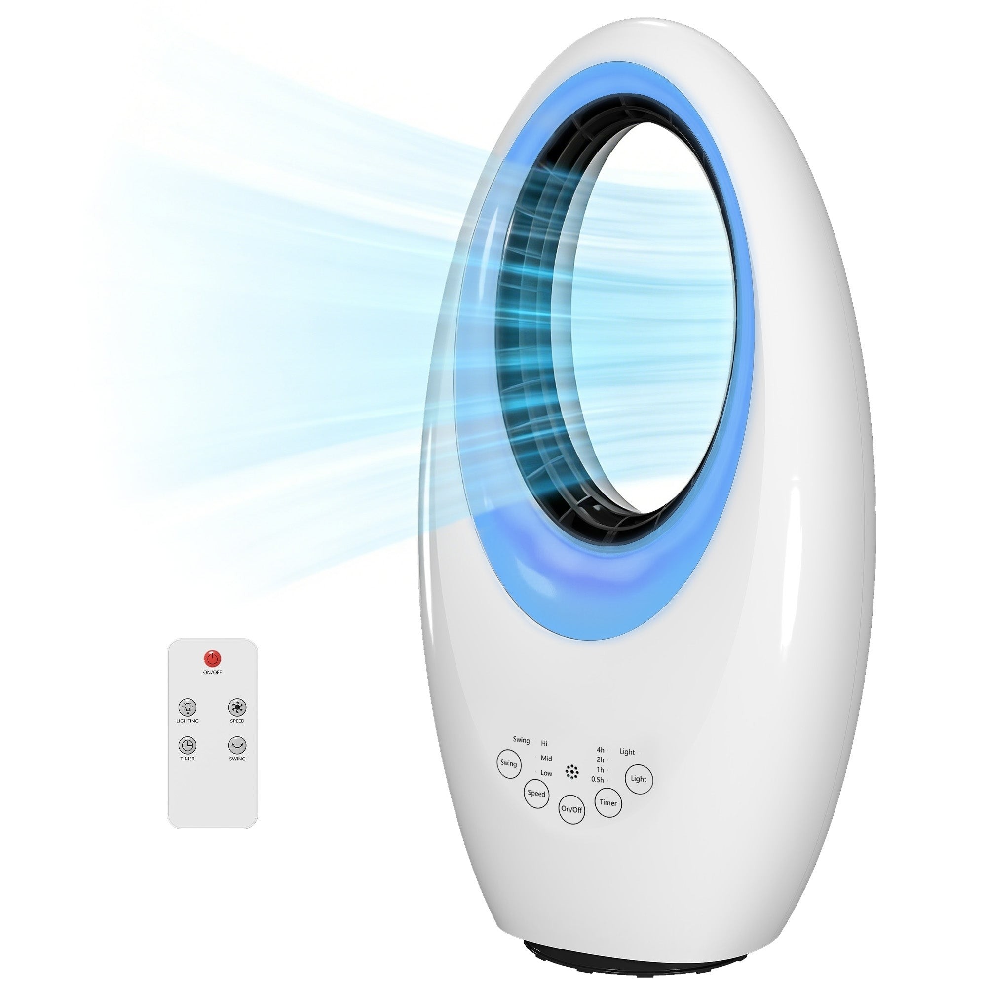 Ventilator pentru Birou Fara Palete 60W | 36dB Silentios | LED 4 Culori | Timer 7.5h | Telecomanda | Alb