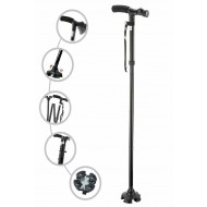 Baston telescopic de sprijin pliabil cu lanterna si pivoti stabilizatori