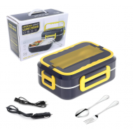 Cutie alimentara portabila incalzire electrica, inox, set tacamuri inclus, pentru masina si casa