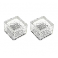 Set 2 lampi solare de exterior, tip cub de gheata, pentru gradina, alee, scari, senzor de lumina, waterproof, lumina calda