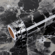 Folie imitatie marmura autoadeziva pentru bucatarie, baie, 60 x 300 cm, culoare negru teleMAG